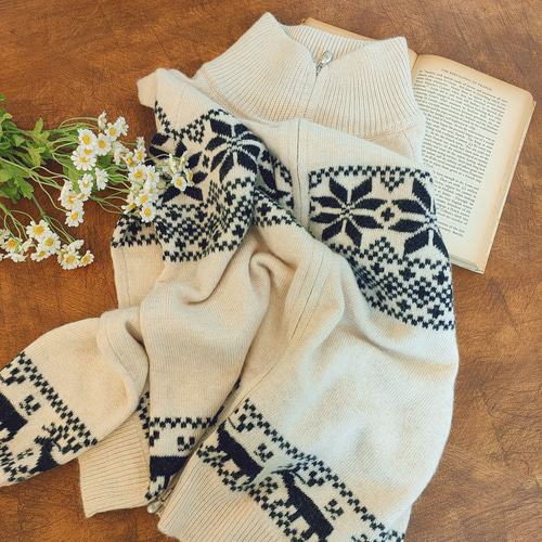 羊毛 求心雪柄 フェアアイル ニットカーディガン スプリングコート