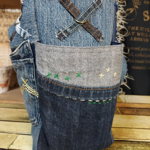 刺繍デニムバック No.574 デニムリメイク ショルダーバッグ 刺繍