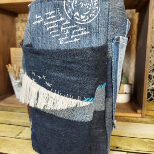 刺繍デニムバック No.574 デニムリメイク ショルダーバッグ 刺繍