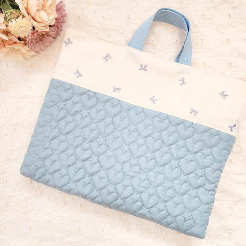 入園入学 ヌビ レッスンバック 女の子 リボン柄 ハート 通園カバン