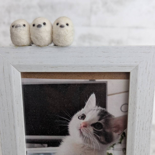 ちょこんとシマエナガ写真立て【羊毛フェルト】 フォトフレーム・写真