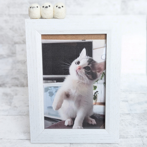 ちょこんとシマエナガ写真立て【羊毛フェルト】 フォトフレーム・写真