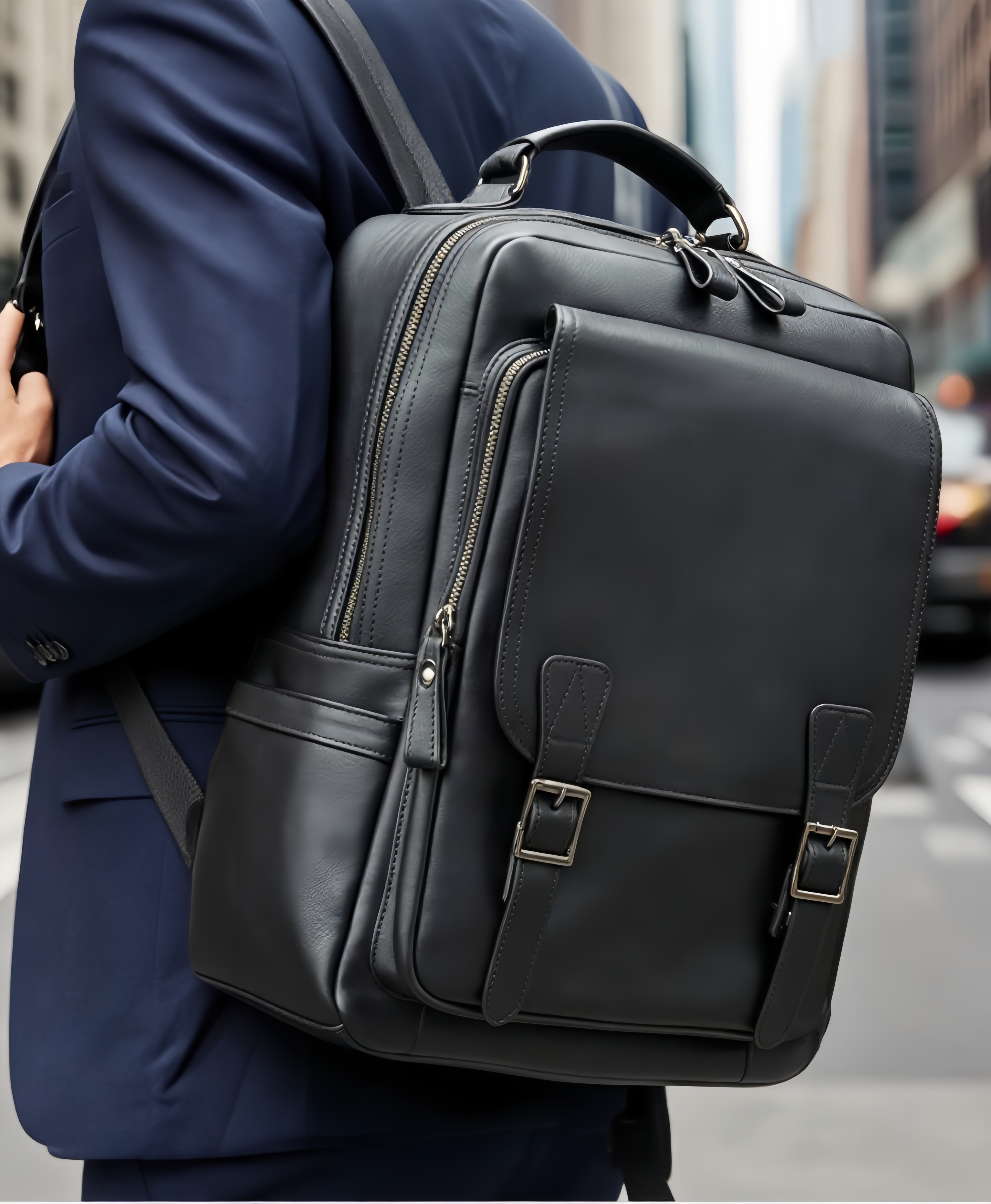 ビジネス通勤にぴったり！|厚手な天然軟めな牛革リュック |牛革ビジネスリュック|大容量設計