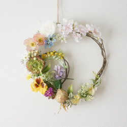春の花束リース♡ハンドメイドリース かわいいお花たちの玄関リース リース Rosa Cherry 通販 13197579