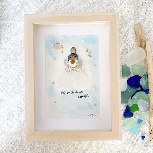 シーグラスアート no.47 『一息つかせて、、』ペンギン 親子 ママ 子供