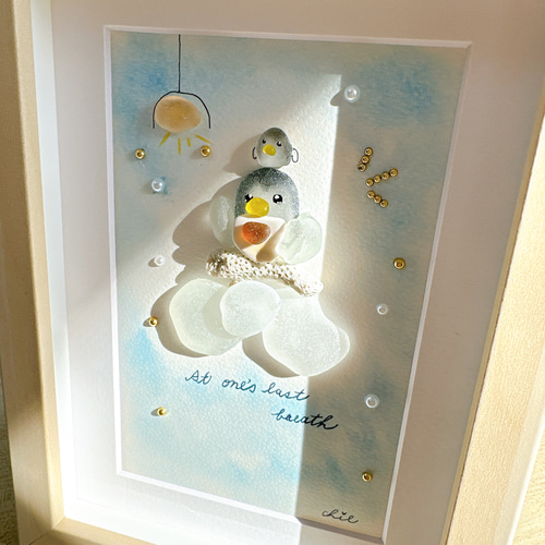 シーグラスアート no.47 『一息つかせて、、』ペンギン 親子