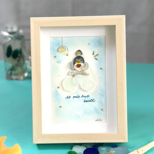 シーグラスアート no.47 『一息つかせて、、』ペンギン 親子