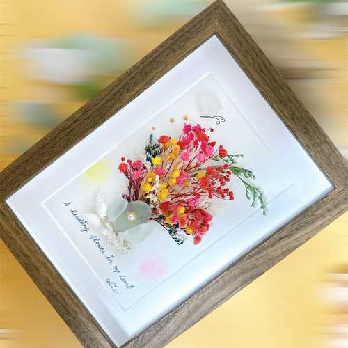 シーグラスアート no.49 花束の代わりに ドライフラワー シーグラス