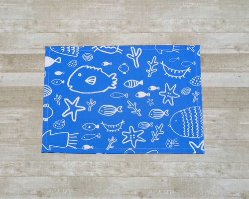 ランチョンマット 20×30、25×35、 海の中ブルー その他入園グッズ