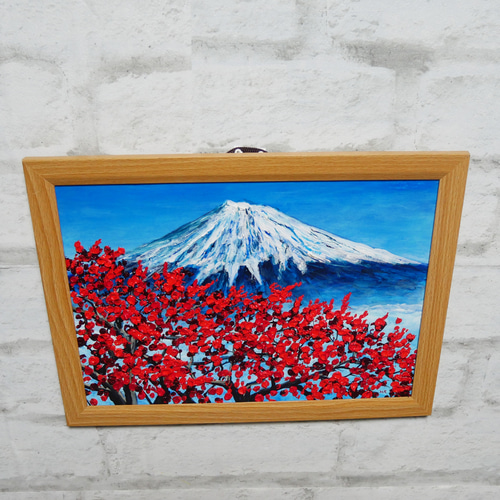 油絵 油彩 油彩画 絵 絵画【富士山と梅の花】 絵画 HR 通販
