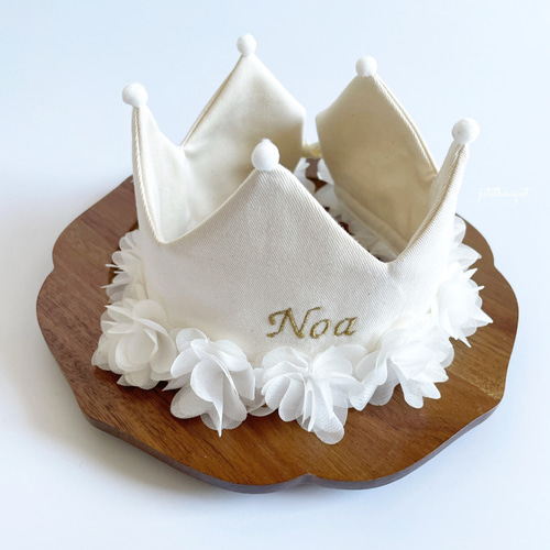 ku~ページ バースデークラウン ベビークラウン 冠 かんむり インド刺繍リボン付【ベビークラウン】バースデー/王冠/ハーフ