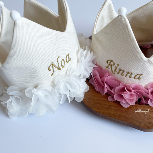 花かんむり　花冠　ハーフバースデー　誕生日　結婚式　ベビークラウン　髪飾り お花*名入れパーティーハット》花冠 花かんむり 王冠 誕生日