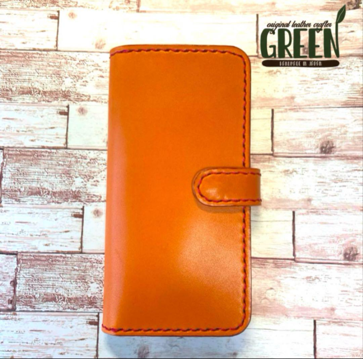 2枚ポケット付き 栃木レザー　キャメル　iPhoneケース 手帳型　本革　スマホケース　おしゃれ　経年変化　レザー