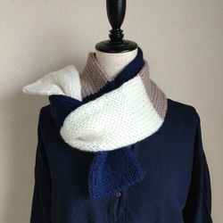 10%OFF】ブリオッシュ編みのバイカラーマフラー 茶白 マフラー しゅう