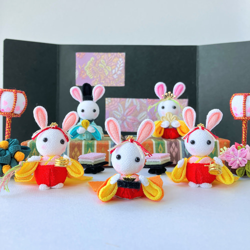 うさぎのお雛様フルセット②(黄色) 保管ケース付き つまみ細工