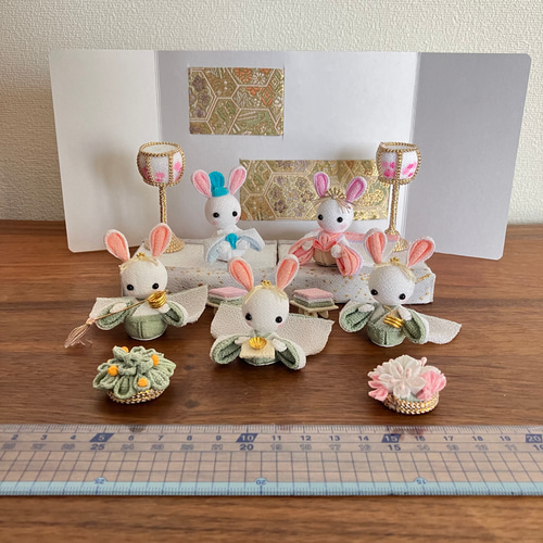 うさぎのお雛様フルセット②(黄色) 保管ケース付き つまみ細工