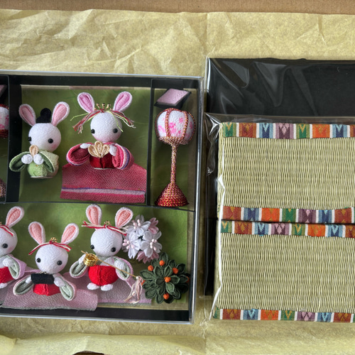 うさぎのお雛様フルセット②(黄色) 保管ケース付き つまみ細工