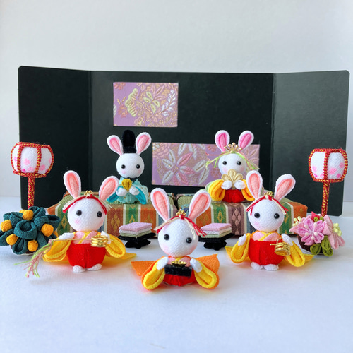 うさぎのお雛様フルセット②(黄色) 保管ケース付き つまみ細工