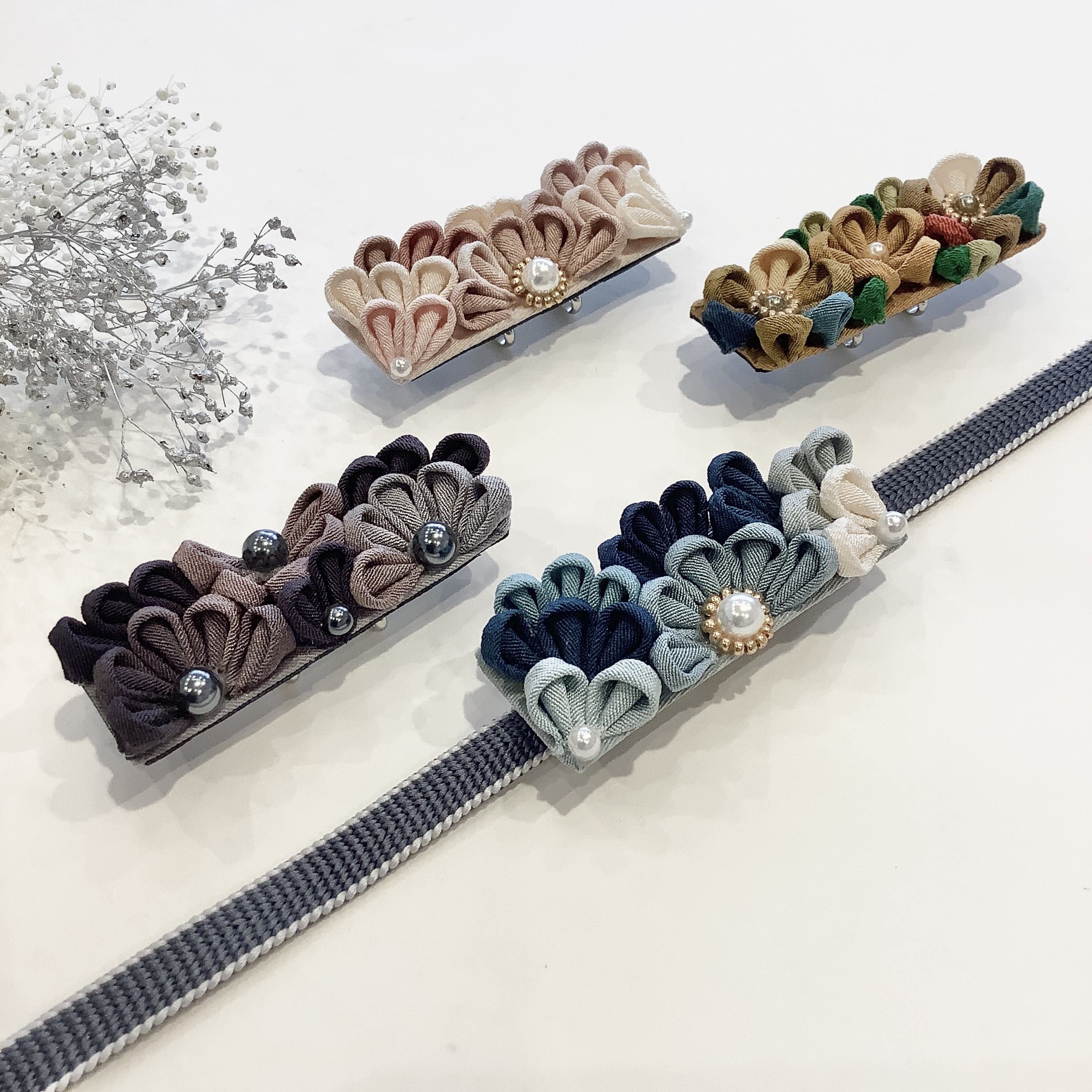 正絹　つまみ細工　帯留め