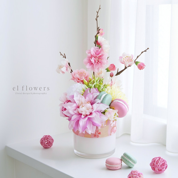 桃の節句》ひな祭りの花桃アレンジ【受注制作】 アートフラワー el