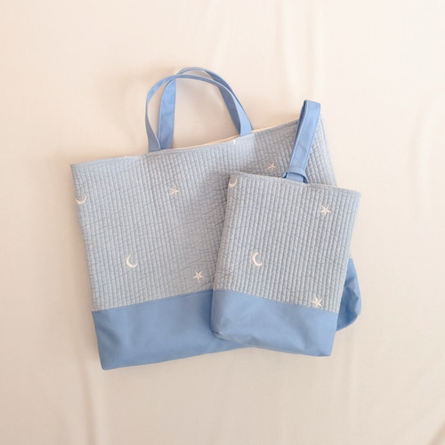 〈専用〉レッスンバッグ　刺繍入りヌビ　ムーンスター 送料無料】ムーンスター刺繍の刺繍のくすみカラーヌビ レッスン