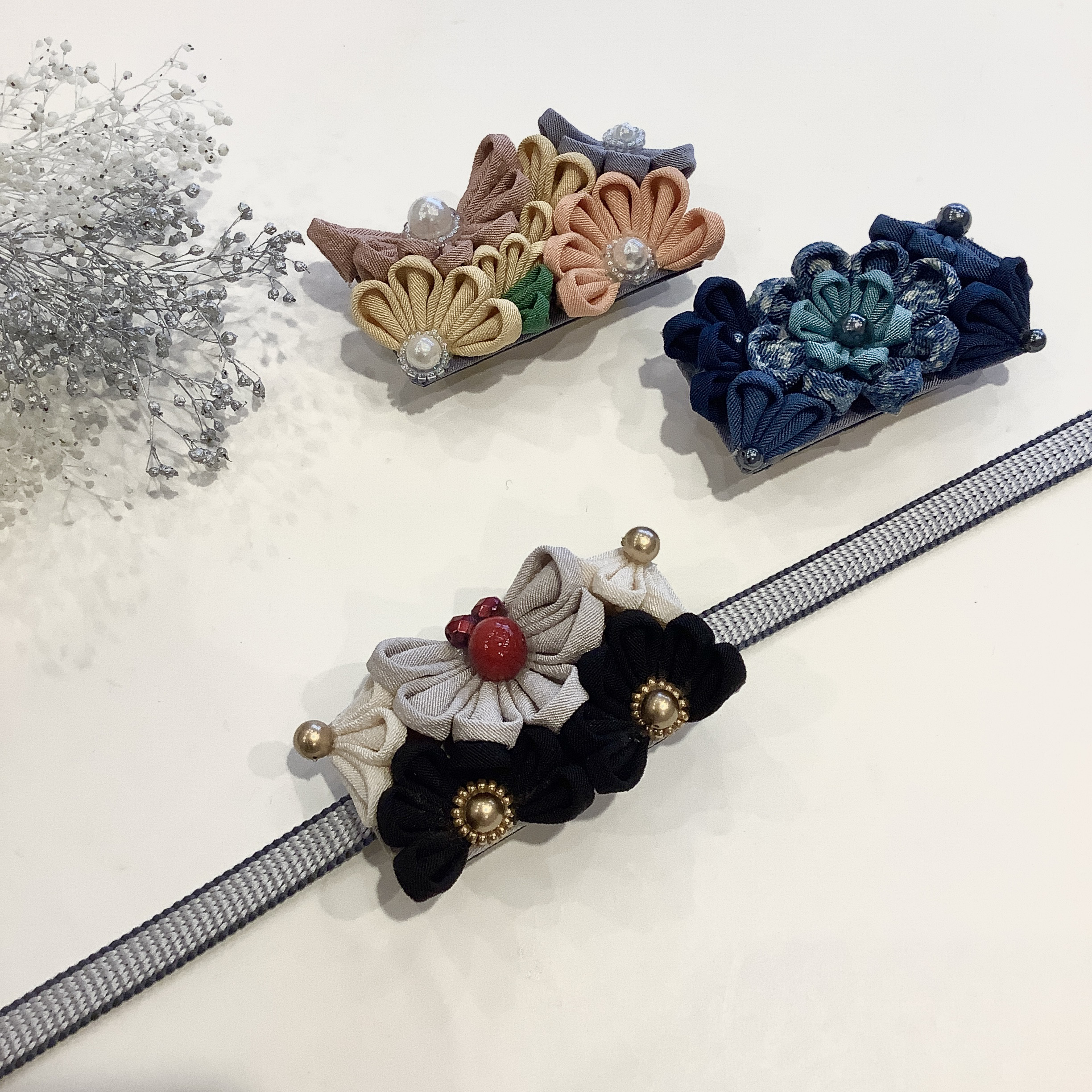 正絹　つまみ細工　帯留め