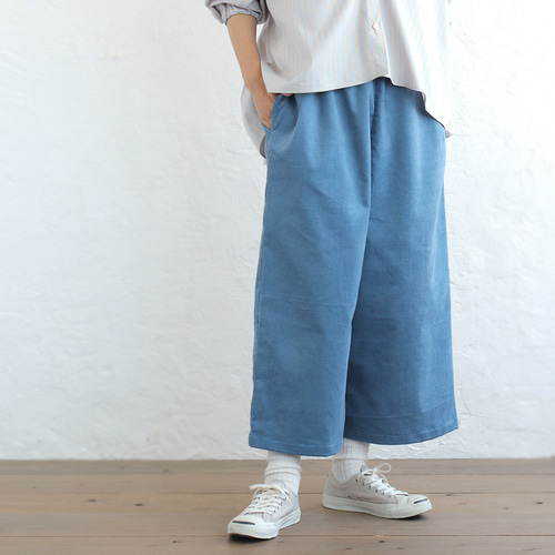 ✦秋冬ブルー✦ 軽やかコーデュロイのクロップドパンツ PT06