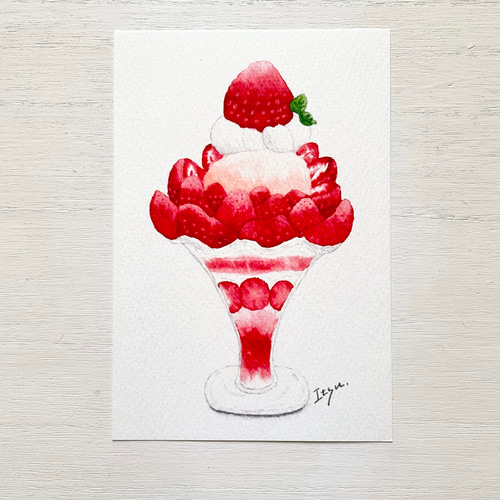 透明水彩画 苺ポストカード 6枚セット いちご イチゴ うさぎ 春