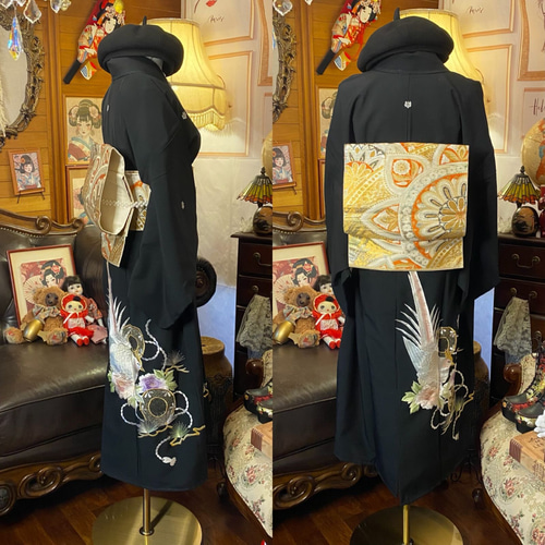 黒留袖 着物 リメイク セミロング ワンピース ドレス 洗える