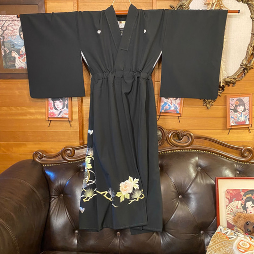 黒留袖 着物 リメイク セミロング ワンピース ドレス 洗える