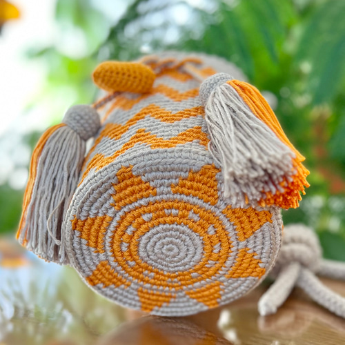 バイカラーのショルダーバッグ〈M〉☆beige & yellowシェブロン柄