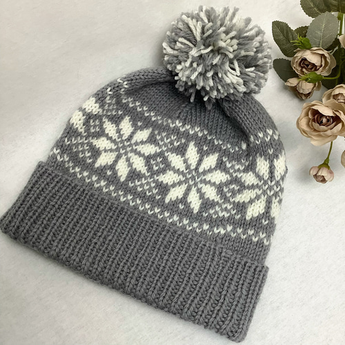 ○雪柄編み込みニット帽（グレー) ニット帽・ビーニー TOM屋 通販