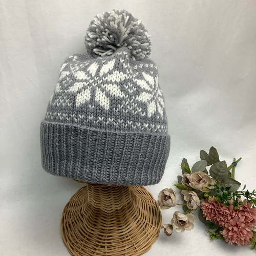 ○雪柄編み込みニット帽（グレー) ニット帽・ビーニー TOM屋 通販