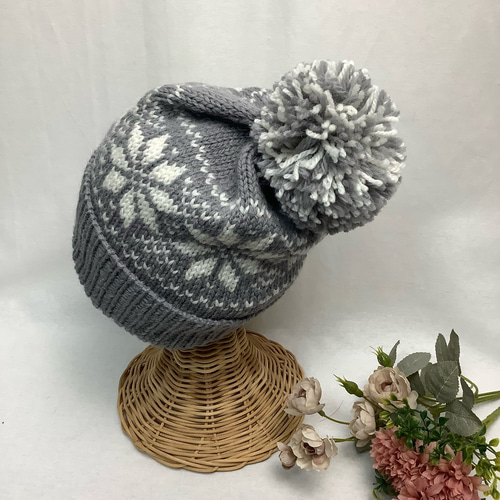 ○雪柄編み込みニット帽（グレー) ニット帽・ビーニー TOM屋 通販