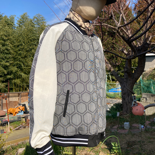 着物リメイクスカジャン 兜 プリント 駒刺繍 リバーシブル 男の子