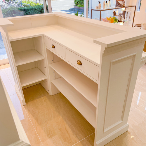 美容室L字カウンター（W1400ホワイト） ネイルサロンレジ