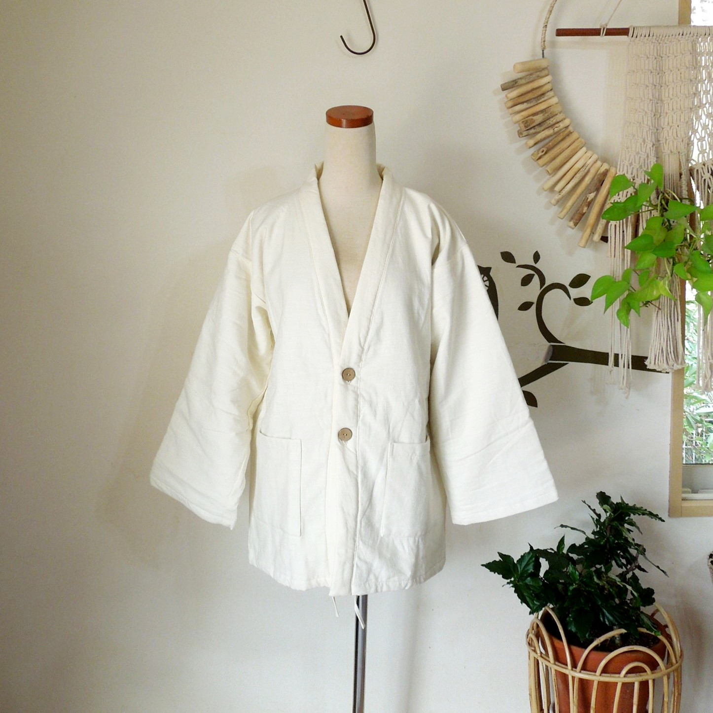 【再入荷】asana HEMP100% 厚手 デニム風 リバーシブル はんてん・きなり