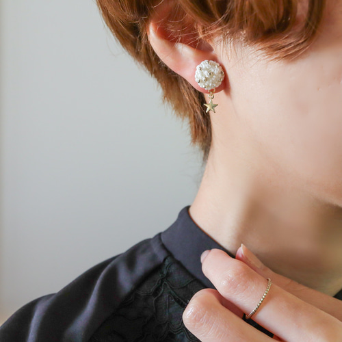 星が揺れるビーズと刺繍の小粒ピアス ピアス（スタッド・一粒