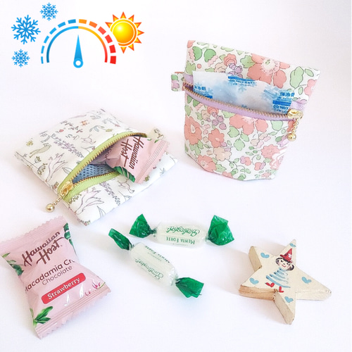 準備中　保冷保温ポーチ　リバティ Squee！ リバティプリント 中身に合わせてくるくる留めるだけ