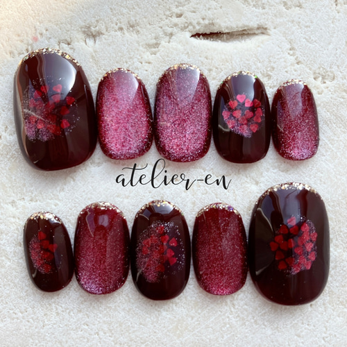 31］ネイルチップ マグネットネイル ハート ホログラム うねうね