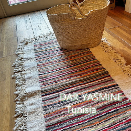 ラグ・マット　キリムMサイズ　白のコンビ　ルケフ102　約53×110cm