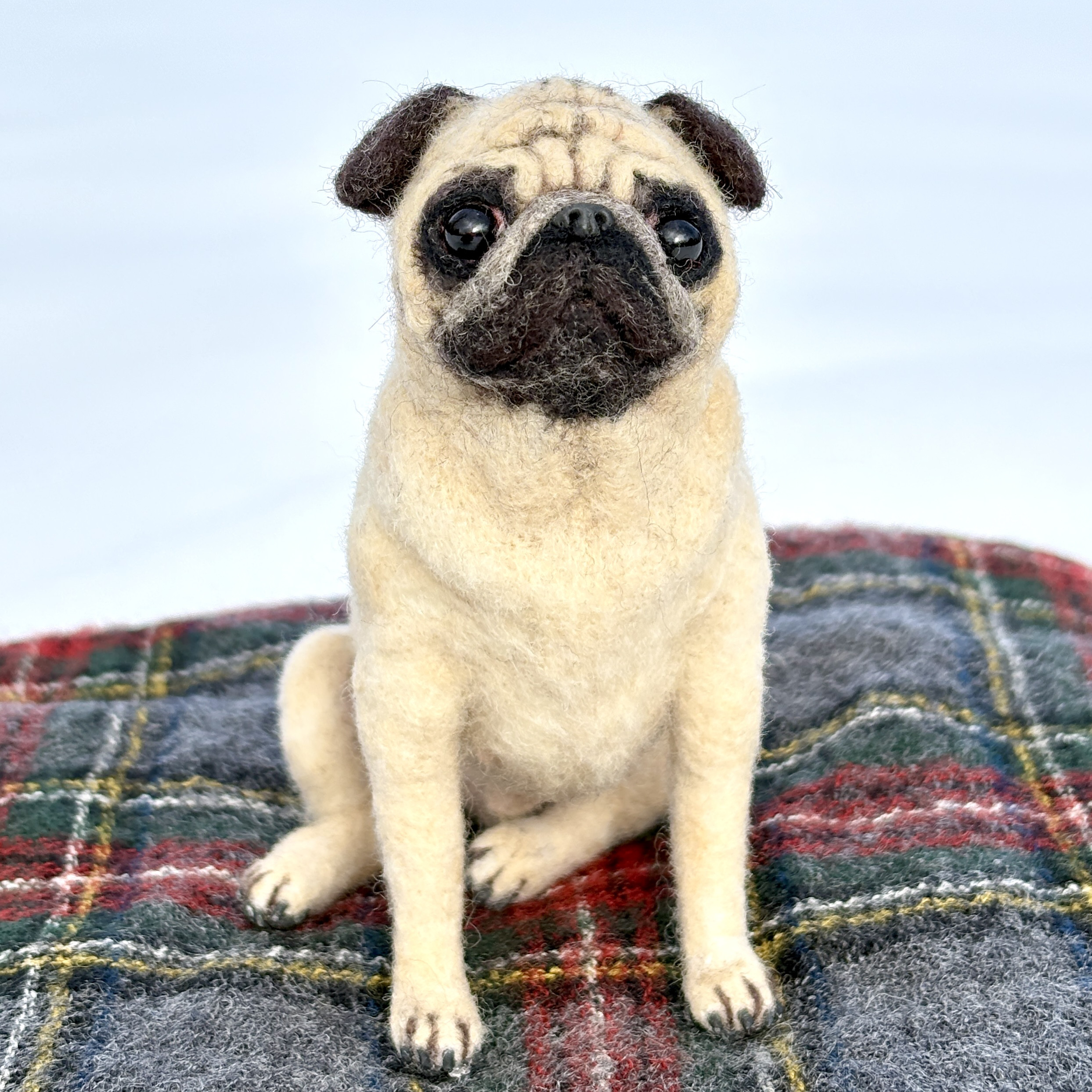 【黒飴きゅるるんお目目✨】パグ 【鼻先からおしりまで９cm】羊毛フェルトパグ プレゼント