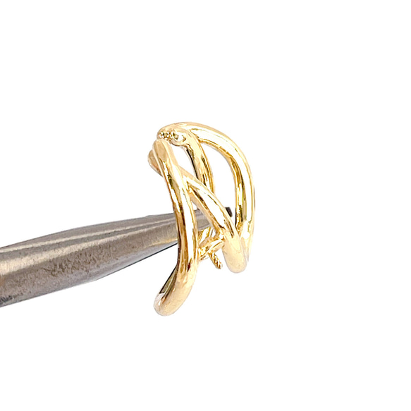 eje707【2個入り】ピン付き 大ぶりの曲線 二連 円形 イヤーカフ 金具 6枚目の画像