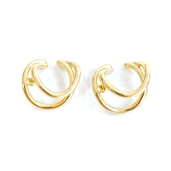 eje707【2個入り】ピン付き 大ぶりの曲線 二連 円形 イヤーカフ 金具 2枚目の画像