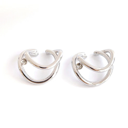 eje707【2個入り】ピン付き 大ぶりの曲線 二連 円形 イヤーカフ 金具 10枚目の画像