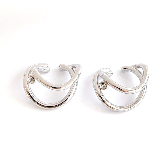 eje707【2個入り】ピン付き 大ぶりの曲線 二連 円形 イヤーカフ 金具 10枚目の画像