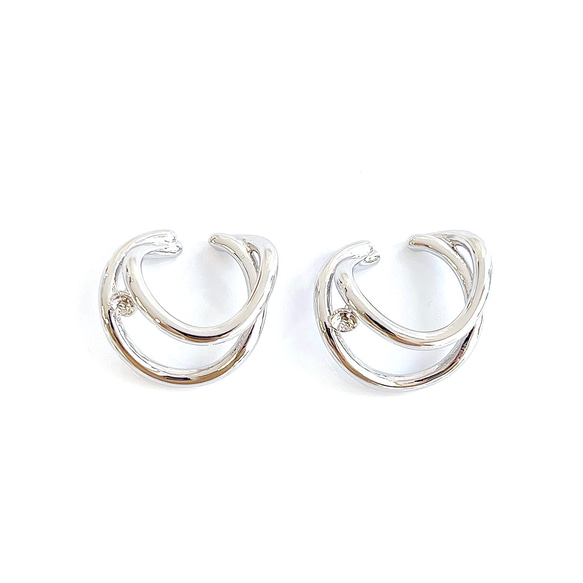 eje707【2個入り】ピン付き 大ぶりの曲線 二連 円形 イヤーカフ 金具 9枚目の画像