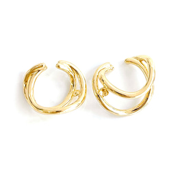 eje707【2個入り】ピン付き 大ぶりの曲線 二連 円形 イヤーカフ 金具 7枚目の画像