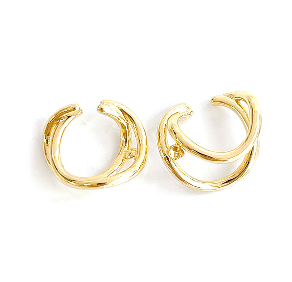 eje707【2個入り】ピン付き 大ぶりの曲線 二連 円形 イヤーカフ 金具 7枚目の画像