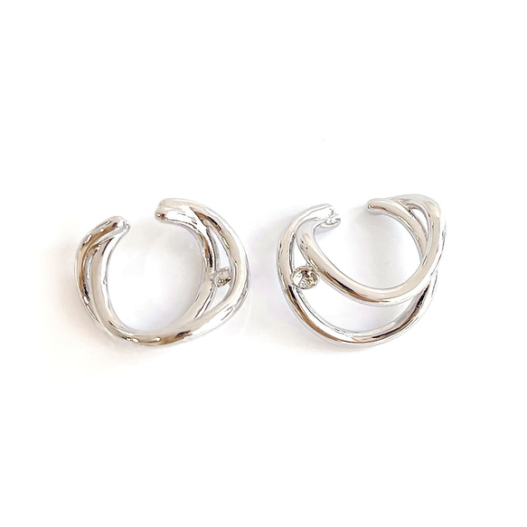 eje707【2個入り】ピン付き 大ぶりの曲線 二連 円形 イヤーカフ 金具 14枚目の画像